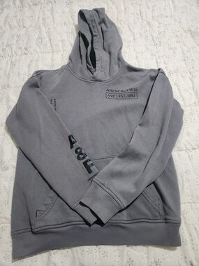 abercrombie kids Gray Pullover Hoodie with A&F Sleeve Logo